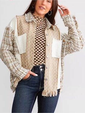 Miss Me Peiced Twill Print Jacket Button Down Shirt Size L